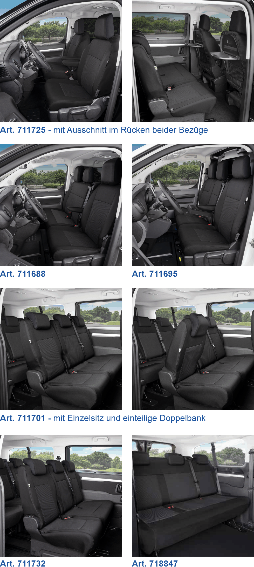 Passform Sitzbezge Peugeot Expert III/Traveller, Citroen Jumpy III/SpaceTourer, Opel Vivaro C/Zafira Life, Toyota ProAce II/ ProAce Verso II